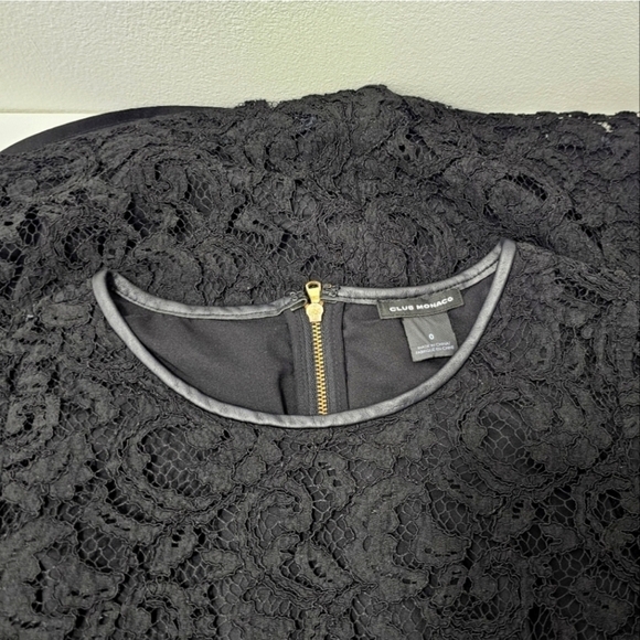 CLUB MONACO Witherbee Black Lace Crewneck Leather Trim Short Sleeve Mini Dress - Picture 8 of 16